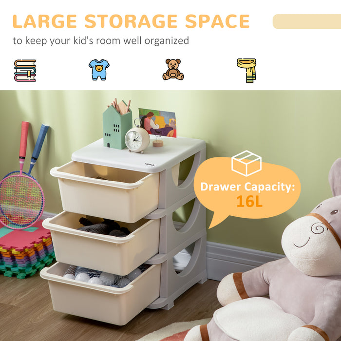 3-Tier Kids Storage Dresser - Vertical Chest with Drawers for Toy Organization - Ideal for Nursery, Playroom, and Kindergarten Spaces