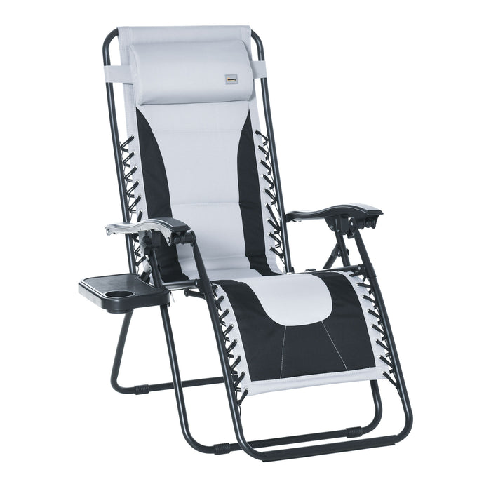 Zero Gravity Outdoor Recliner - Patio Lounger with Cup Holder, Adjustable Backrest & Padded Pillow - Comfort Seating for Patio, Deck in Light Grey