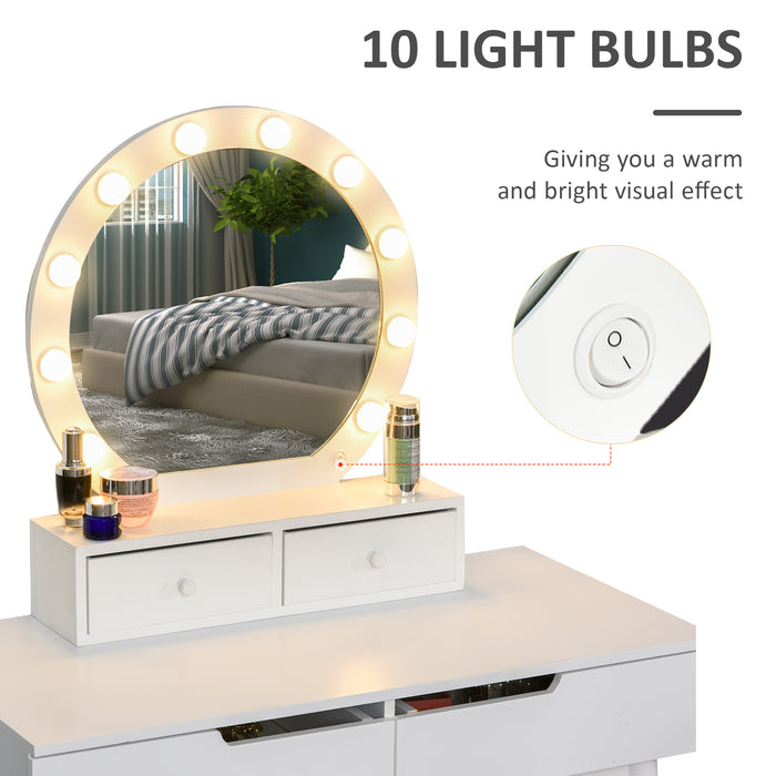 LED-Lit Makeup Vanity Set with Table Stool - Stylish Dressing Table Desk, 4 Storage Drawers, White - Perfect for Bedroom Beauty Organization