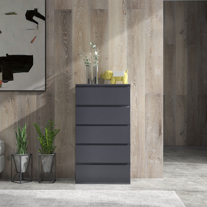 High Gloss Bedroom Dresser - Sleek 5-Drawer Storage Cabinet with Modern Aesthetics - Ideal for Organizing Clothes and Accessories