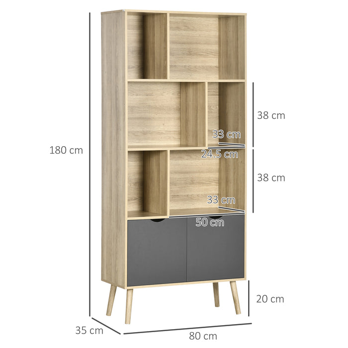 Contemporary Bookshelf with Lower Cupboard - 6-Tier Display & Storage, Dual-Color Design - Ideal for Living Room, Home Office, and Study Organization