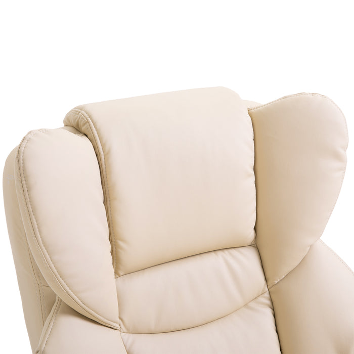 Reclining Swivel Armchair with Footstool - Padded PU Leather Duo, Manual Tilt & 360° Rotation, Cream - Comfortable Sitting Solution for Relaxation & Lounging