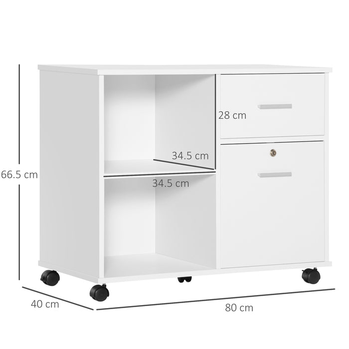 Mobile Storage Unit - Wheeled Filing Cabinet & Printer Stand with Open Shelving, Drawer Organizer for A4 Documents - Space-Saving Office Solution