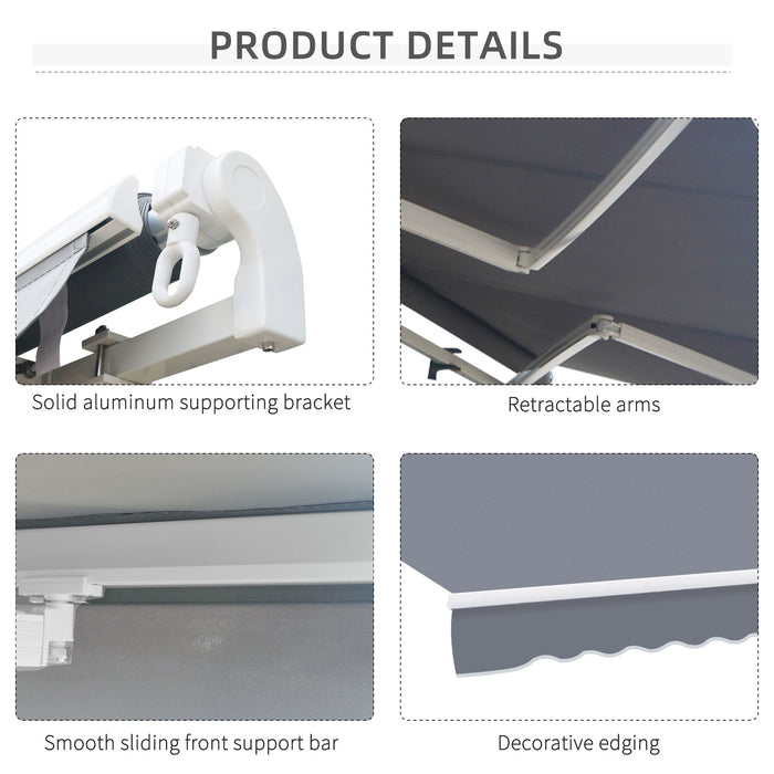 Retractable 4m x 3m Garden Patio Awning - Manual Sun Shade Shelter in Grey - Ideal Outdoor Canopy for Deck Protection and Comfort