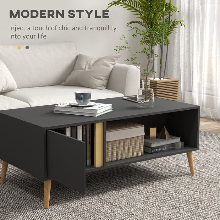 Modern Living Room Coffee Table - Rectangular Centre Table with Storage Compartments and Cabinets, 115x58x45cm, Grey - Stylish Organization Solution for Home Spaces