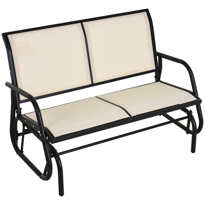 Outdoor Double Seater Glider Bench - Patio Swing Chair with Powder-Coated Steel Frame, Beige - Ideal for Garden, Backyard, and Porch Lounging