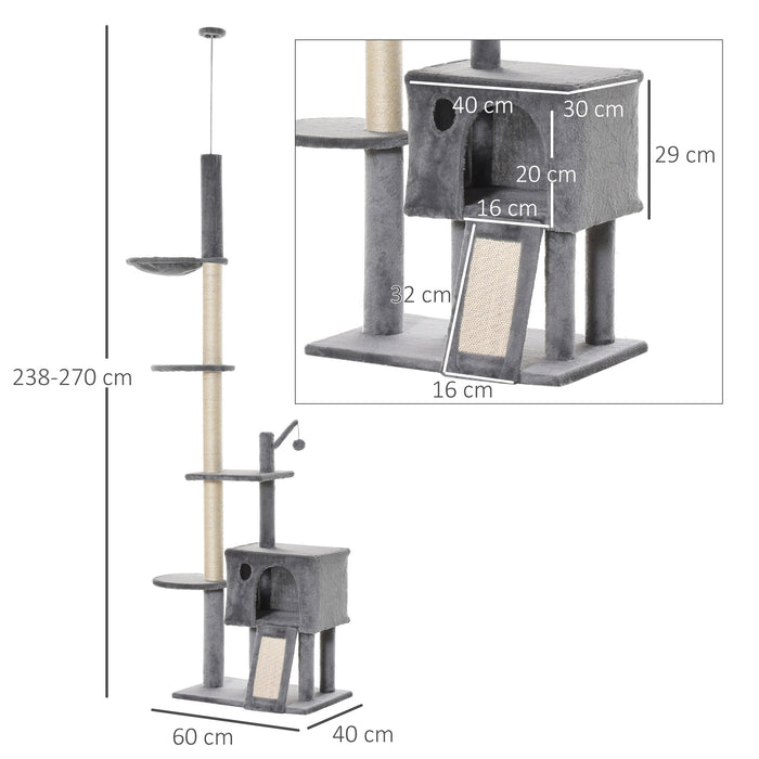 Huge 280cm Floor-to-Ceiling Cat Tower - Multi-Level Climbing & Activity Center with Scratching Post, Hammock, and Hanging Ball - Perfect for Playful Cats and Kittens