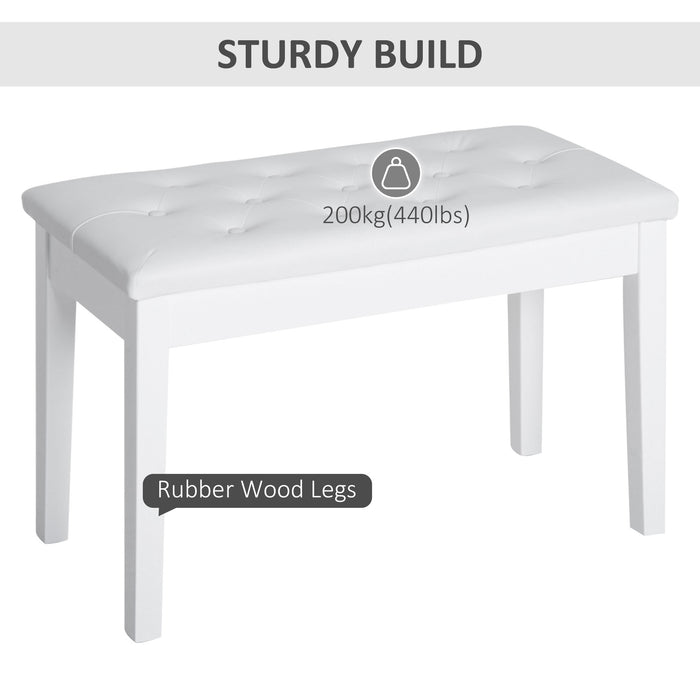 Faux Leather Piano Stool with Storage - Elegant White Makeup Dressing Bench for Bedroom - Space-Saving Table Seat for Musicians and Beauty Routine