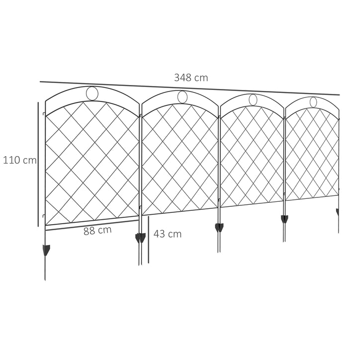 Steel Outdoor Picket Fence Panels - 4-Piece Decorative Metal Barrier - Enhance Garden, Lawn & Patio Security in Style