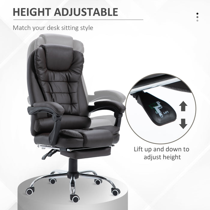 Executive High-Back Swivel Chair with Retractable Footrest - PU Leather, Adjustable Height & Reclining - Comfort for Office Professionals