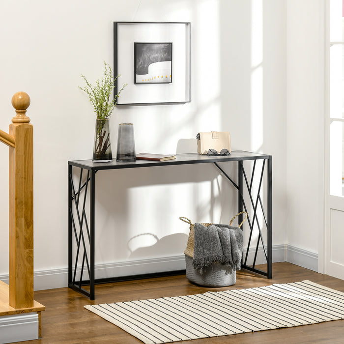 Industrial 120 cm Grey Console Table with Sturdy Metal Frame - Chic Sofa Table for Living Room or Hallway Decor - Space-Saving Entranceway Furniture Piece