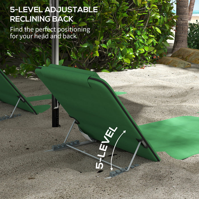 Outdoor Beach Reclining Chair Set with Pillow - 2-Piece Durable Metal Frame & PE Fabric - Comfortable Seating for Patio & Garden Relaxation