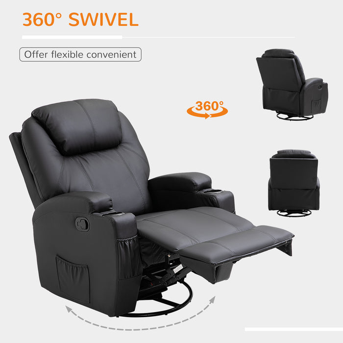 PU Leather Recliner Sofa Chair - Swivel, Massage, and Cinema-Style Armchair for Gaming and Nursing - Ideal for Relaxation and Entertainment in Black