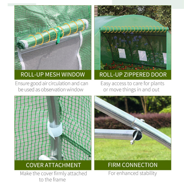 Walk-In Polytunnel Greenhouse - Durable PE Covered Outdoor Structure with 6 Ventilation Windows - Ideal for Garden Plant Growth, 4m x 3m x 2m, Green