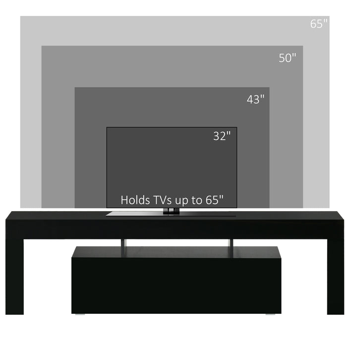 High Gloss Entertainment Center - LED RGB Lit TV Cabinet with Remote, Fits up to 65" Screens - Stylish Storage Console for Media and Gaming Accessories