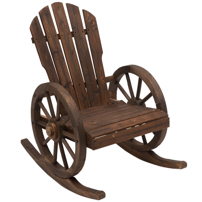 Adirondack Wooden Rocking Chair - Reclining Outdoor Garden Armchair with Carbonized Finish - Ideal for Patio & Porch Relaxation