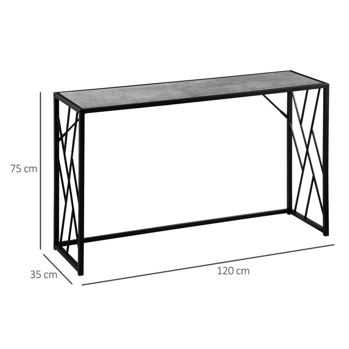 Industrial 120 cm Grey Console Table with Sturdy Metal Frame - Chic Sofa Table for Living Room or Hallway Decor - Space-Saving Entranceway Furniture Piece