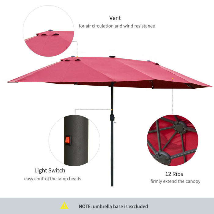 Double-Sided 4.4m Solar LED Outdoor Umbrella - Wine Red Sun Shade Parasol for Garden and Patio - Ideal for Day/Night Relaxation, Base Not Included