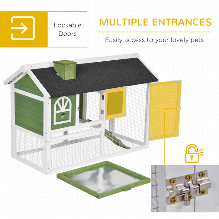 Outdoor Indoor Wooden Rabbit Hutch - Bunny Cage with Pull Out Tray, Run Box, Ramp, & Asphalt Roof - Ideal for Small Animals, Pet Safe Shelter in Green