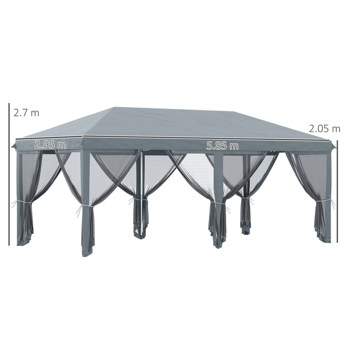 Outdoor Pop Up Canopy 6x3m - Marquee Party Wedding Tent with 6 Mesh Walls and Carry Bag, Grey - Ideal Outdoor Shelter for Events and Gatherings