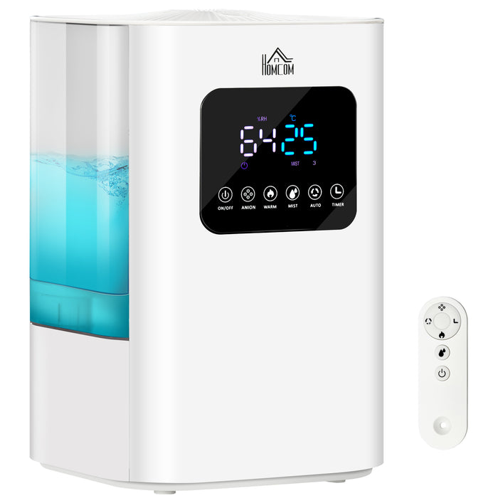 Warm & Cool Mist Humidifier 6L - Bedroom Air Humidifier with LED Display, Quiet Operation, Remote Control - Auto Mode, 13H Runtime for 20㎡ Spaces, White