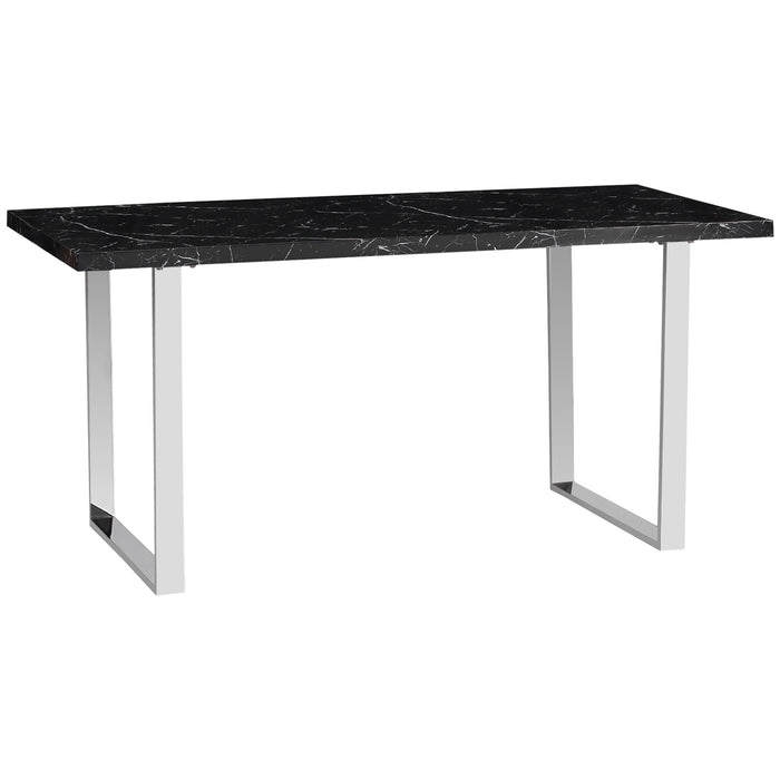 Modern Rectangular Dining Table - Marble Effect Top with Sturdy Steel Legs, Seats 6-8, 155 cm - Elegant Furniture for Contemporary Home Dining Spaces