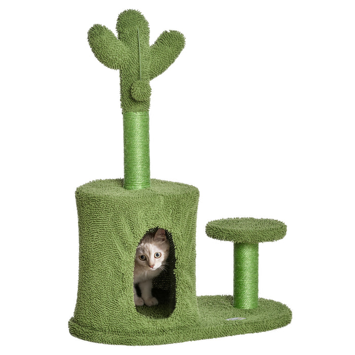 Cactus-Inspired Cat Tree Tower with Scratching Post - Includes Plush Condo, Perch & Playful Dangling Ball - Ideal for Active Kittens and Playful Cats