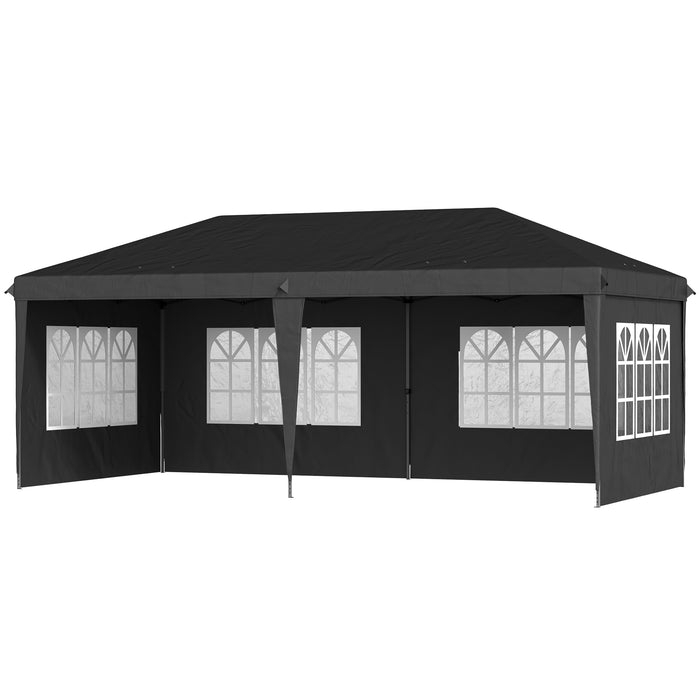 Pop Up Gazebo 3x6m - Height Adjustable Marquee with Sidewalls, Storage Bag - Versatile Shelter for Parties, Events, Black