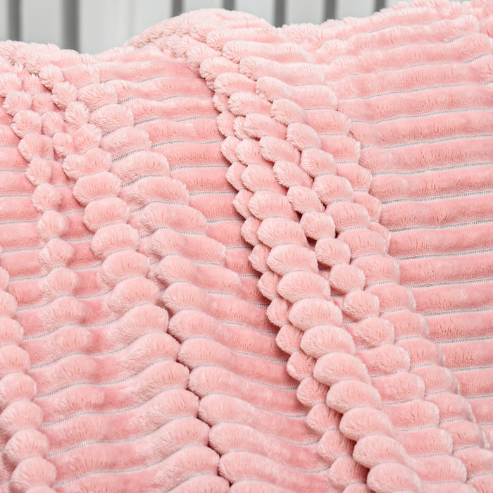 Flannel Fleece Striped Throw Blanket - Luxuriously Soft Double-Sized Pink Bedspread, Fluffy & Warm, Reversible, 203x153 cm - Ideal for Home Comfort & Travel Coziness