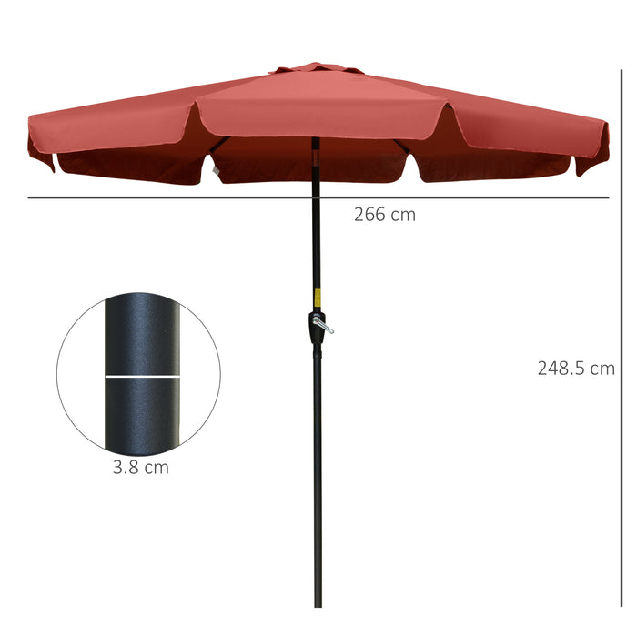 Wine Red 2.66m Patio Umbrella - Outdoor Garden Parasol with Elegant Ruffles and Sun Shade - 8 Rib Durable Design for Cozy Tableside Relaxation