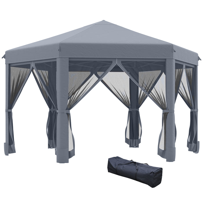 3.2m Canopy Rentals Hexagonal Pop Up Gazebo - Outdoor Canopy Tent with Sun Protection and Mesh Sidewalls, Includes Handy Carry Bag - Ideal for Parties, Events, and Garden Shade in Grey