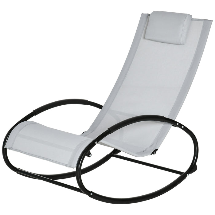 Outdoor Rocking Sun Lounger Chair - Texteline Fabric Patio Recliner Rocker with Pillow, Grey - Ideal Garden Relaxation and Comfort