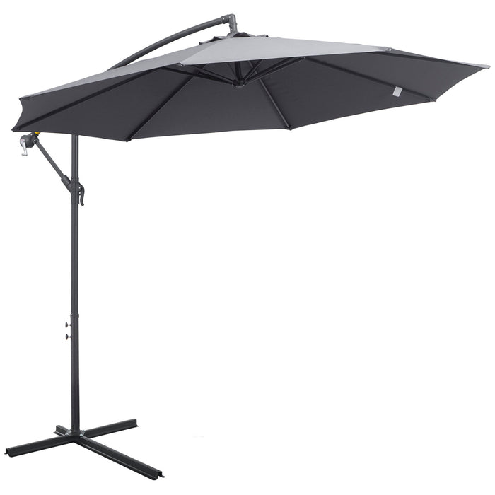 Garden Banana Parasol Cantilever Umbrella - Grey 3m Outdoor Sun Shade with Crank Handle and Cross Base, 8 Ribs - Ideal for Patio, Relaxation, and UV Protection