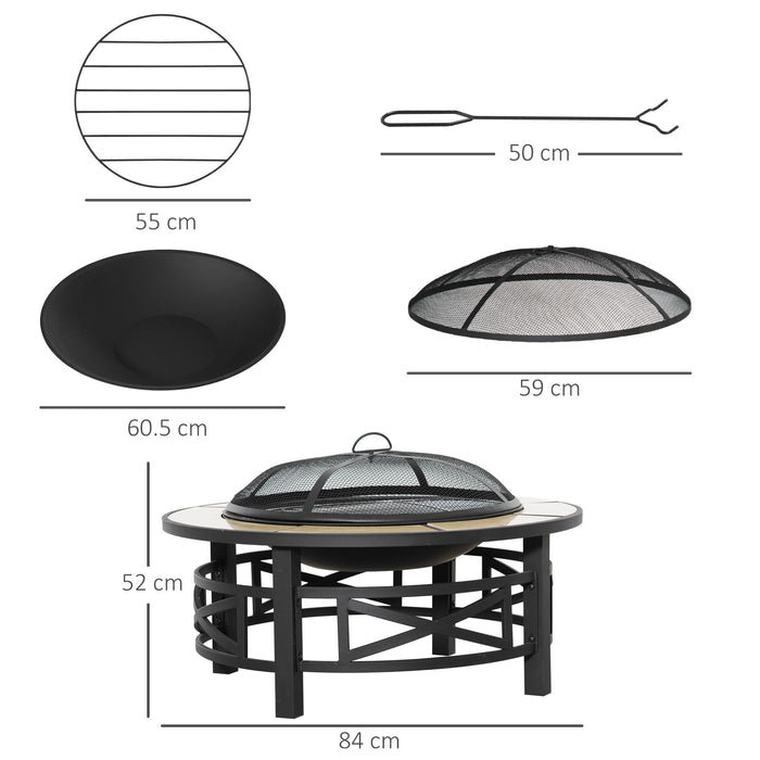 Extra-Large Metal Fire Pit with Grill - Garden Bonfire Bowl, Spark Guard & Fire Poker Included - Perfect for Outdoor Patio Entertainment and Cooking