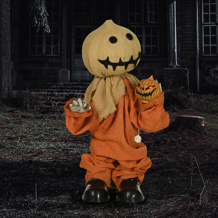 Outdoor Halloween Scarecrow - 80cm Motion-Activated Decor with Glowing Eyes - Spooky Sound Effects for Yard Displays