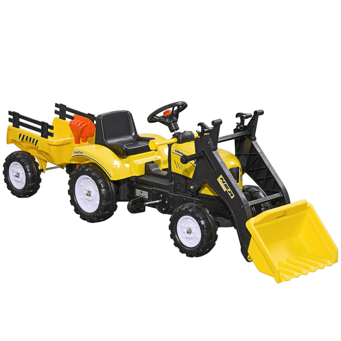 Pedal-Powered Go-Kart Excavator for Kids - Bright Yellow Digger Cart with Functional Front Loader - Outdoor Sandbox Play and Construction Fun