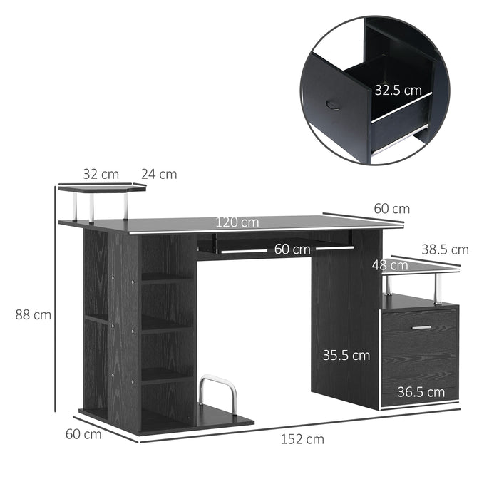 Computer Desk with CPU Storage and Shelves - Multi-Functional Home Office Workstation with Drawers - Space-Saving Design for Professionals and Students