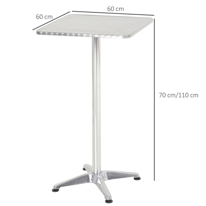 Adjustable Height Bistro Pub Table - 60x60cm Stainless Steel Top with Aluminium Edge - Perfect for Bars and Home Entertainment Areas