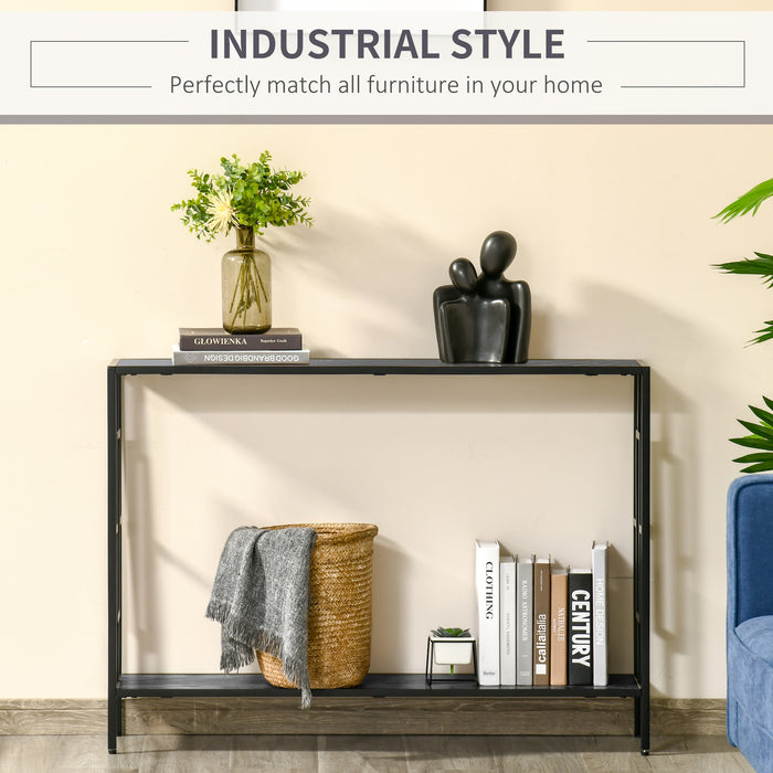 Industrial-Style Console Table - Narrow Hallway Storage Shelf with Metal Frame, Grey and Black - Elegant Dressing Desk for Living Room or Bedroom