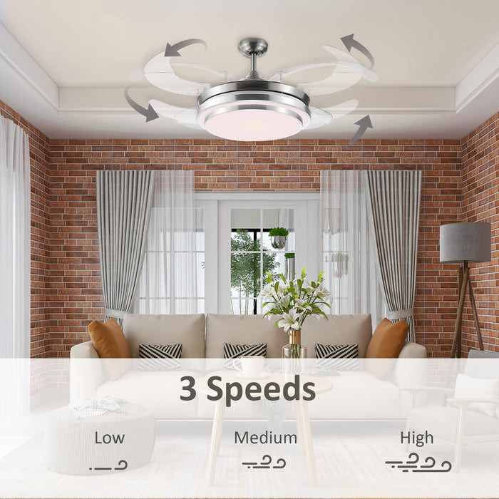 Retractable Blade Ceiling Fan with LED Light - Modern Dimmable Indoor Fan with Remote Control - Perfect for Bedroom & Living Room Comfort