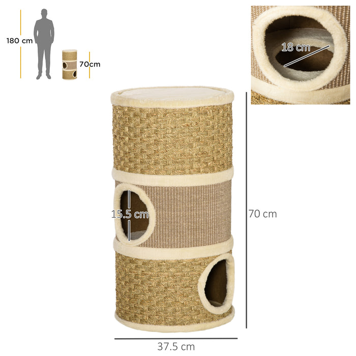 Kitten Tree Tower with Scratching Barrel - Pet Furniture Climbing Frame with Sisal and Seaweed Rope - Cozy Platform for Cats with Soft Plush Surface