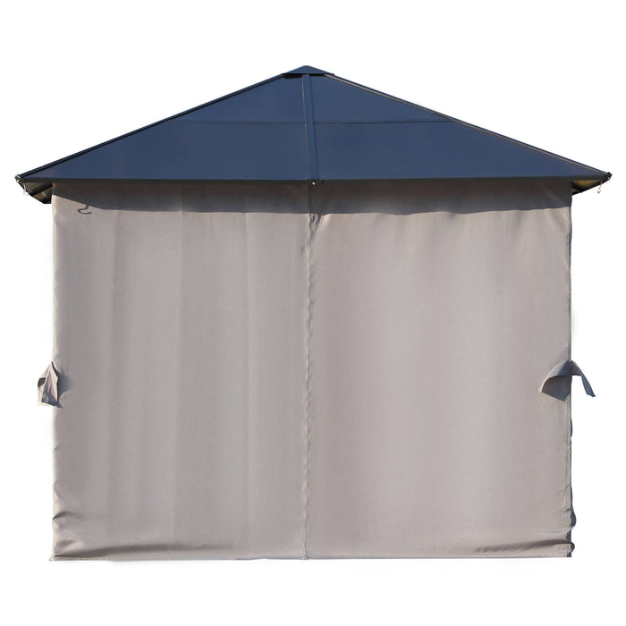 Hardtop Gazebo Canopy with Polycarbonate Roof 3 x 3m - Steel & Aluminium Garden Pavilion, Mosquito Netting and Curtains in Black - Ideal Outdoor Shelter for Entertainment and Relaxation