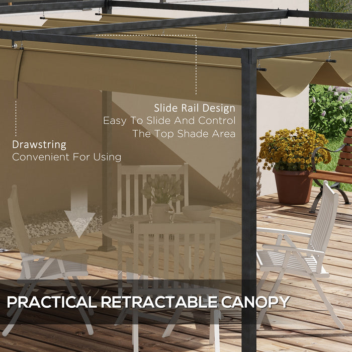 Metal Pergola with Retractable Roof 4x3m - Khaki Garden Gazebo Canopy Shelter for Outdoor Use - Ideal for Patio & Backyard Relaxation