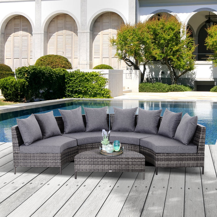 Rattan Garden Furniture Set - 4-Seater Wicker Weave Patio Sofa & Table with Cushions and Pillows - Ideal for Outdoor Living and Entertaining