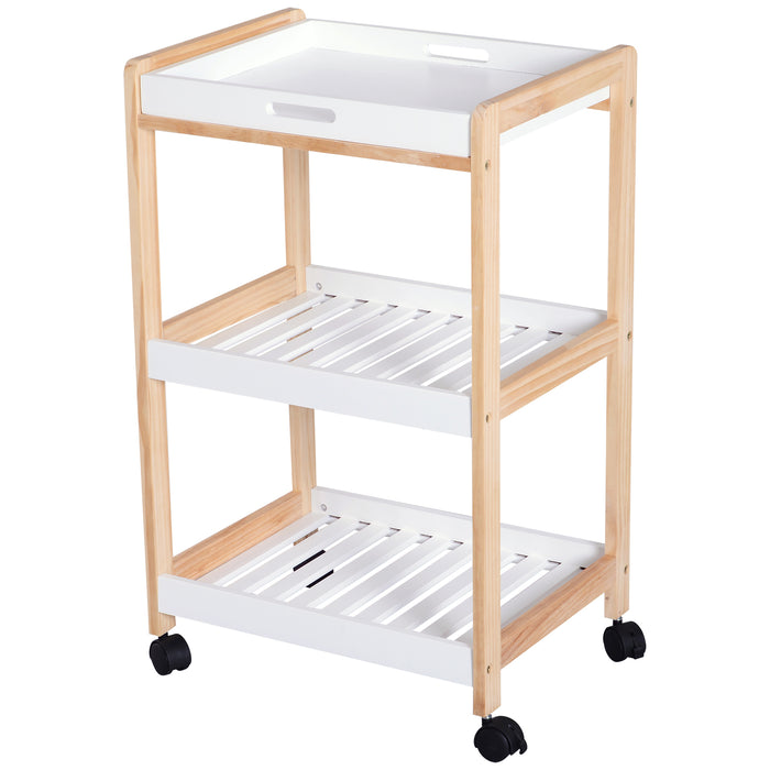 Mobile Kitchen Storage Cart - 3-Tier Rolling Trolley with Shelves and Wheels, White, 46 x 35 x 74.5 cm - Ideal for Home Organization and Space Saving