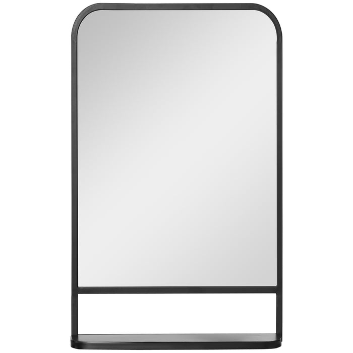 Modern Black Square Wall Mirror with Storage Shelf - 86x53cm Reflective Space Saver for Bedroom & Living Room - Stylish Decor with Functional Design