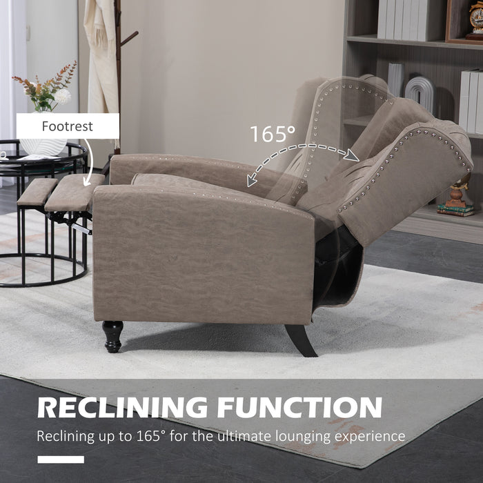 Studded Upholstered Recliner Chair - Luxurious Reclining Comfort with Retractable Footrest - Ideal for Cozy Lounging and Relaxation