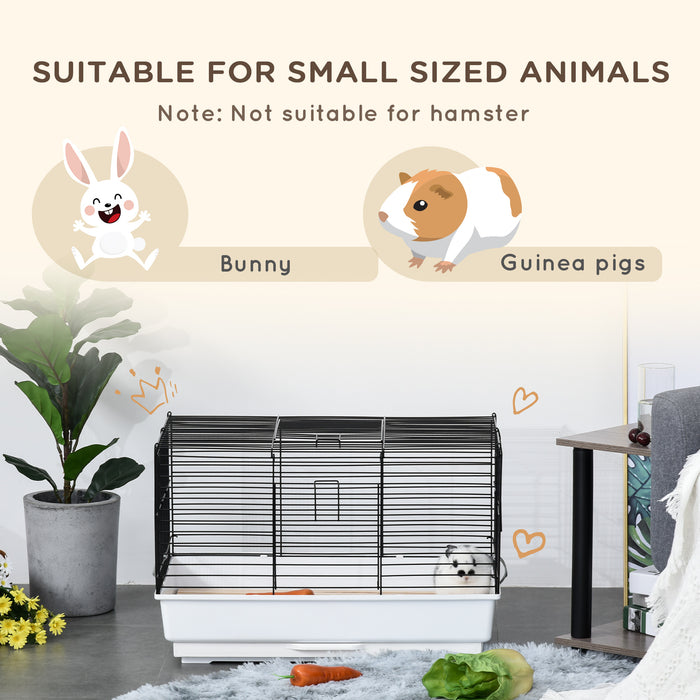 Indoor Bunny & Guinea Pig Hutch with Wooden Flooring - Easy-Clean Removable Tray Small Pet Enclosure - 61.5 x 38 x 40 cm Ideal for Small Animals