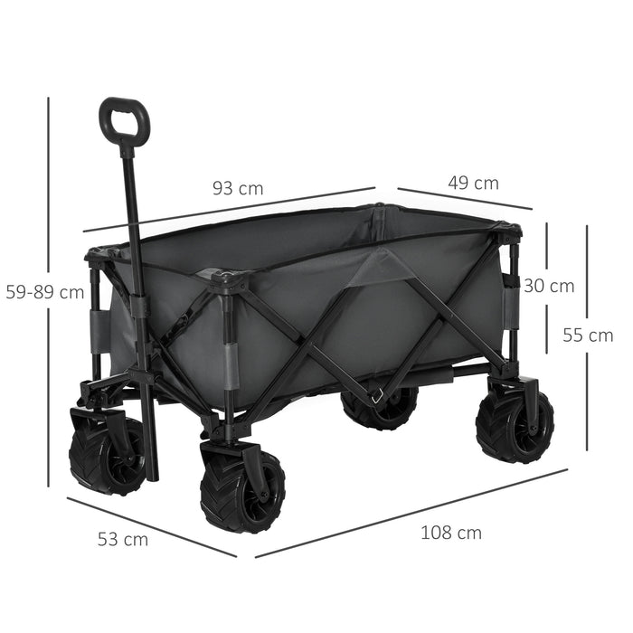 Folding Outdoor Utility Wagon - Heavy-Duty Cargo Cart with Anti-Slip Wheels, Adjustable Handle - Ideal for Beach Trips, Garden Hauling