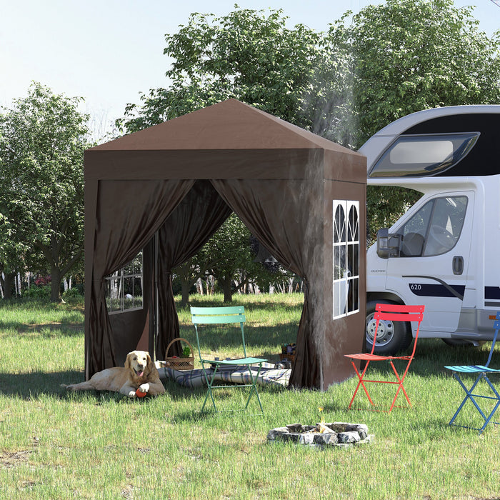 Pop Up Gazebo Canopy 2x2m - Easy Setup Outdoor Shelter in Coffee Brown - Perfect for Garden Parties and Picnics